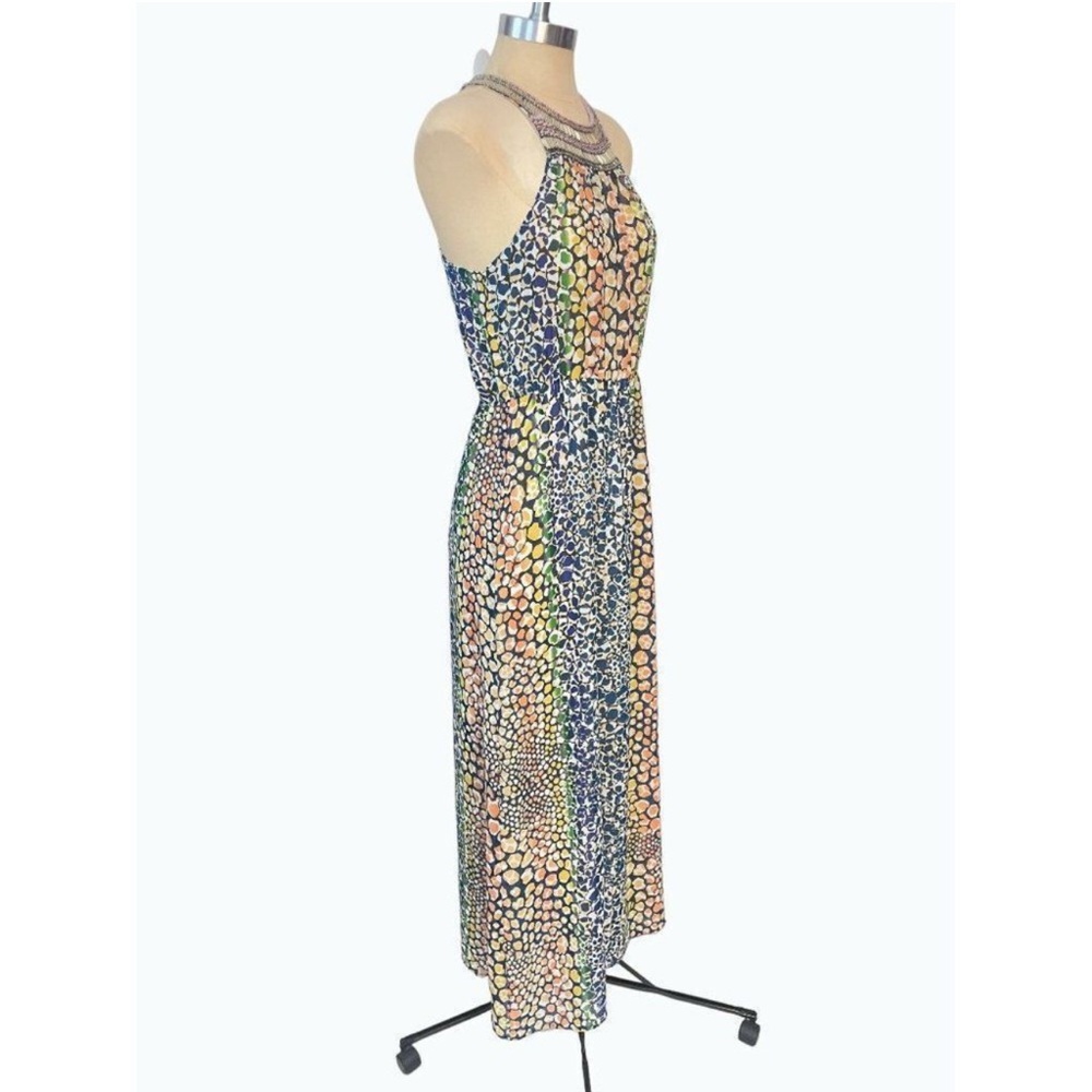HD in Paris by Anthropologie Myacamas beaded halter maxi dress Blue & gold multi - Picture 2 of 10